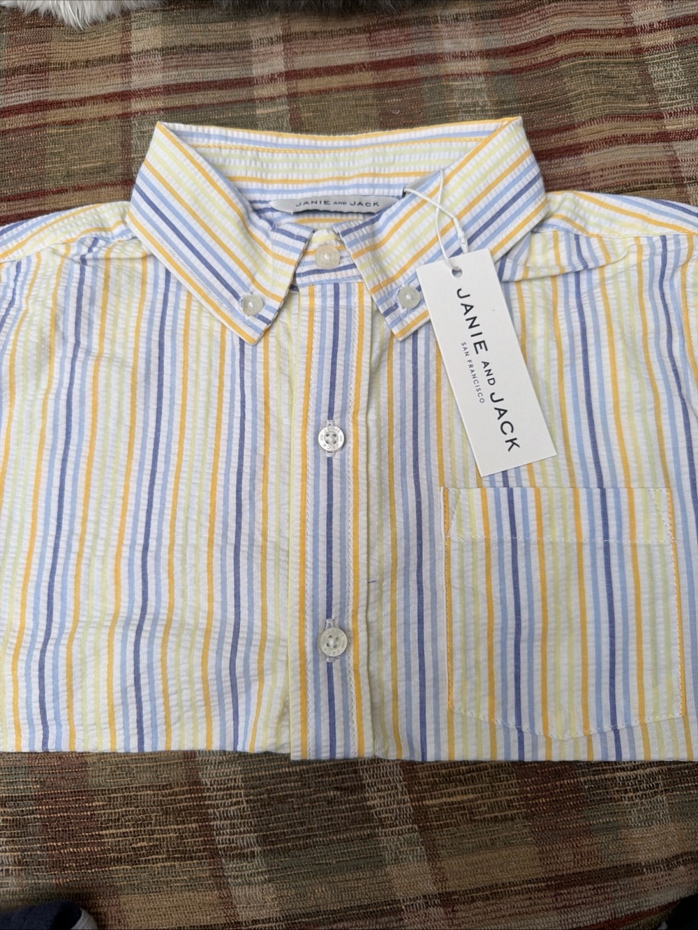 Janie and Jack Yellow and Light Blue Striped Button-Down Shirt